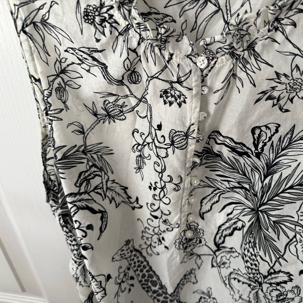 Talbots Black and White Botanical Print Blouse